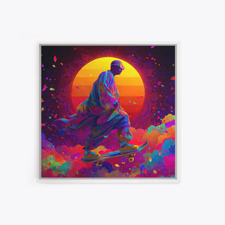 Psychedelic Skater Monk Wall Art Canvas Print, Colorful Abstract Art, Trippy Room Decor, Gaming Room Art, Trendy Wall Art