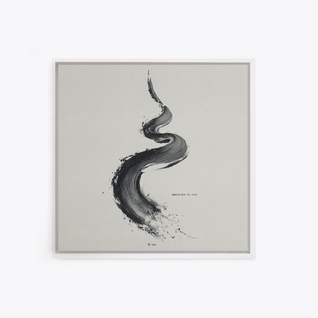 Minimal Black Ink Brushstroke Abstract Wall Art, Modern Zen Line Framed Canvas Print, Monochrome Contemporary Decor