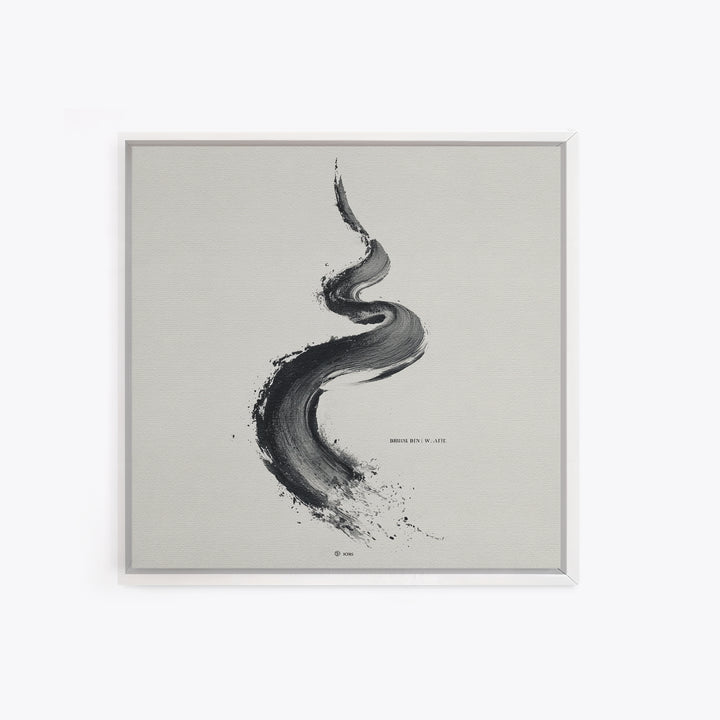 Minimal Black Ink Brushstroke Abstract Wall Art, Modern Zen Line Framed Canvas Print, Monochrome Contemporary Decor