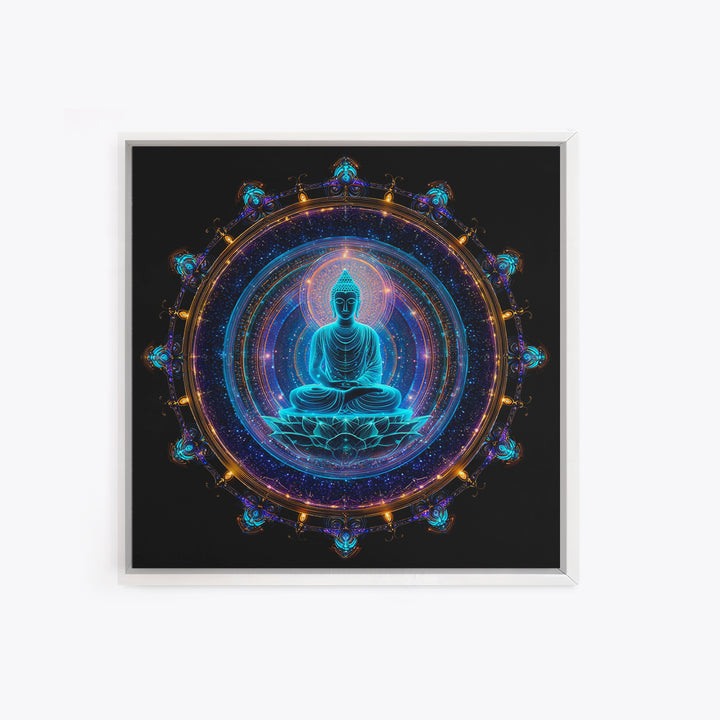 Mystical Neon Blue Buddha Mandala Spiritual Meditation Wall Art Canvas Print Yoga Room Decor