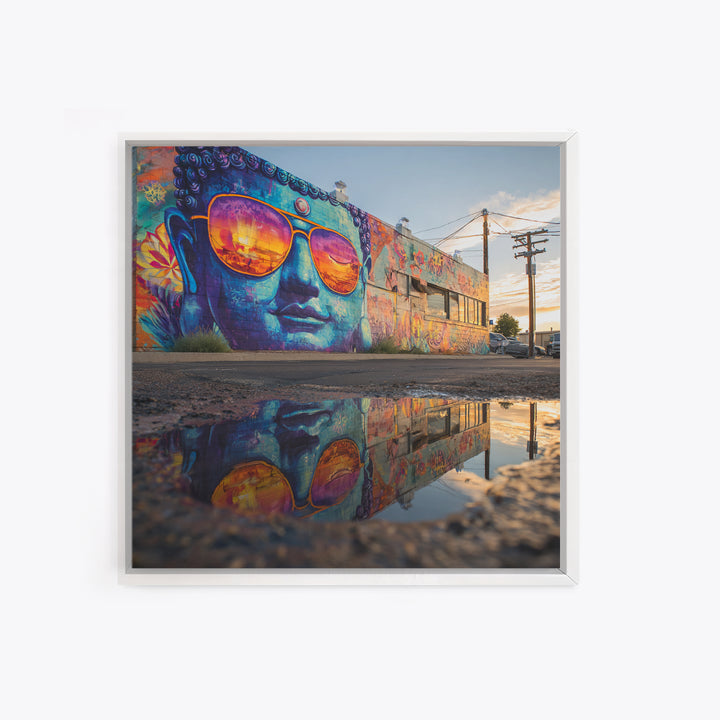 Colorful Buddha Street Art Reflection Wall Art, Urban Graffiti Photography Print, Modern Home Decor Living Room Wall Art