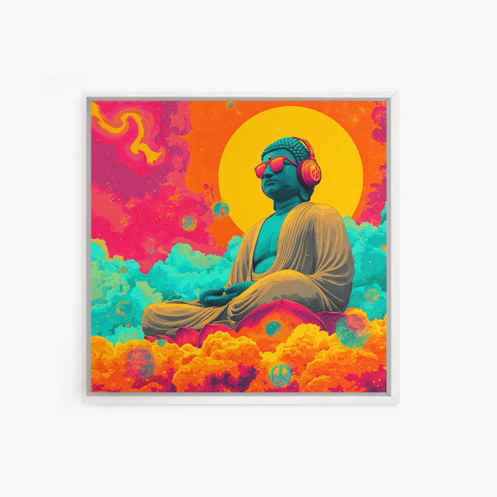Psychedelic Buddha With Headphones Wall Art Canvas Print Colorful Spiritual Zen Decor Meditation Art