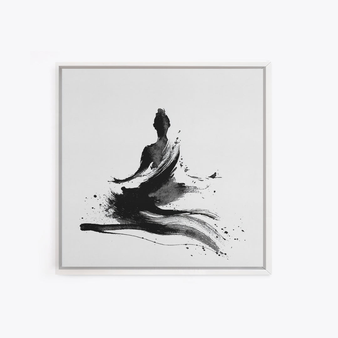 Minimal Ink Meditating Figure Wall Art, Black And White Zen Canvas Print, Modern Minimalist Decor For Yoga Room Or Home Office