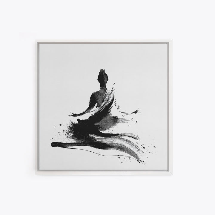 Minimal Ink Meditating Figure Wall Art, Black And White Zen Canvas Print, Modern Minimalist Decor For Yoga Room Or Home Office