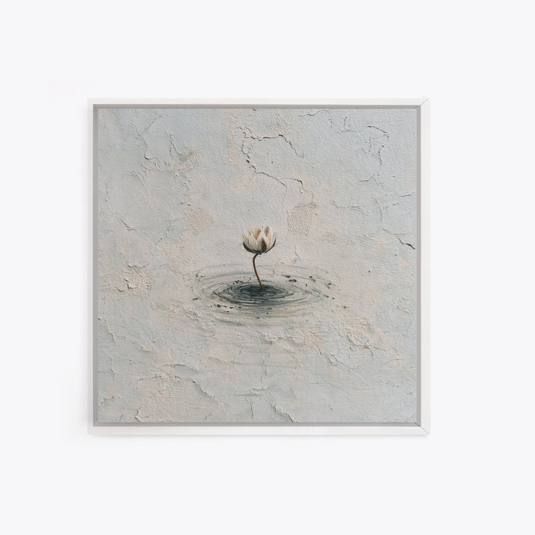 Minimal Lotus Flower In Water Wall Art, Neutral Textured Abstract Canvas Print, Calming Zen Home Decor