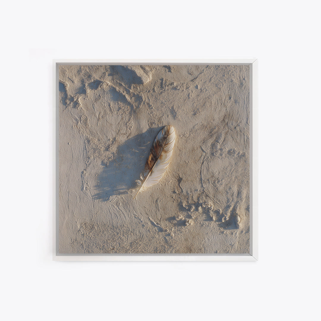 Minimal Feather In Sand Photography Wall Art, Neutral Beach Print, Coastal Wall Decor, Scandinavian Minimalist Home Decor