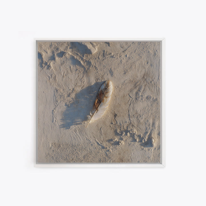 Minimal Feather In Sand Photography Wall Art, Neutral Beach Print, Coastal Wall Decor, Scandinavian Minimalist Home Decor
