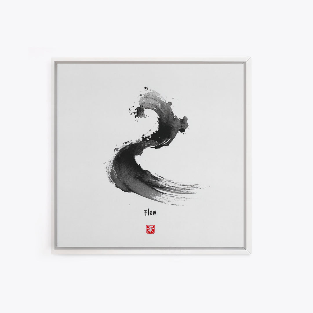 Minimalist Black Ink Flow Brushstroke Abstract Wall Art Contemporary Art Canvas Print For Modern Home Decor