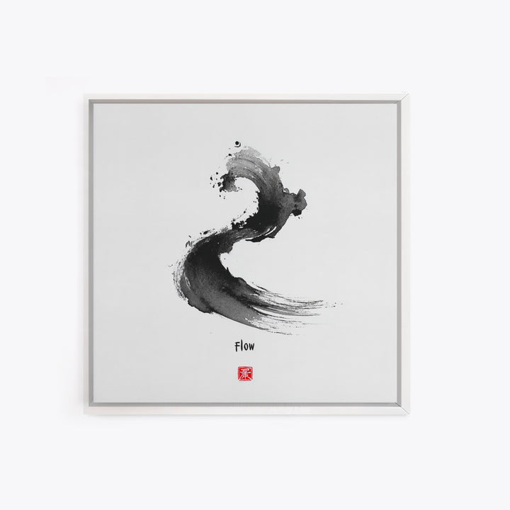 Minimalist Black Ink Flow Brushstroke Abstract Wall Art Contemporary Art Canvas Print For Modern Home Decor