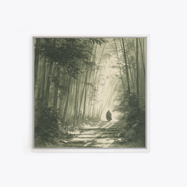 Monk Walking In Bamboo Forest Wall Art, Serene Japanese Landscape Print, Zen Home Decor, Calming Nature Wall Art Print