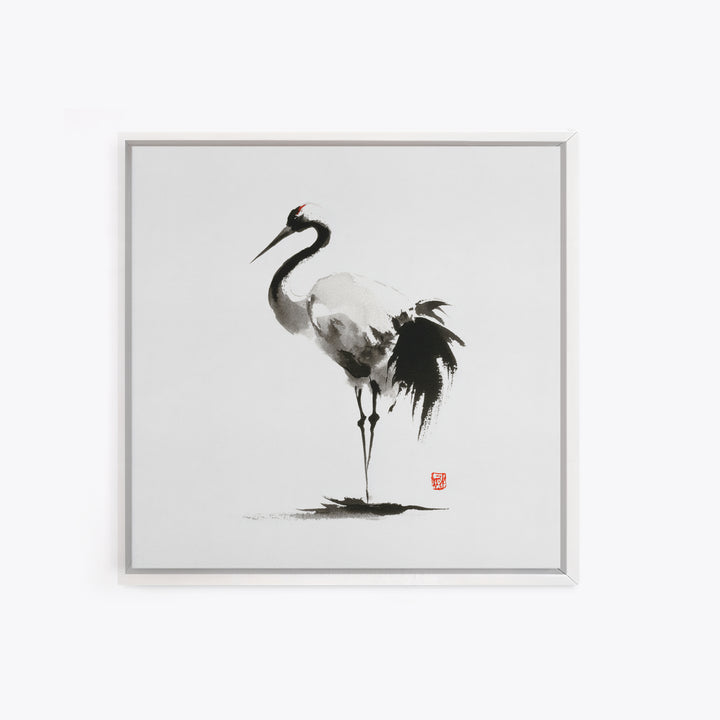 Minimalist Crane Ink Painting Wall Art Print, Japanese Zen Decor, Black And White Art, Japandi Wall Art, Modern Home Decor