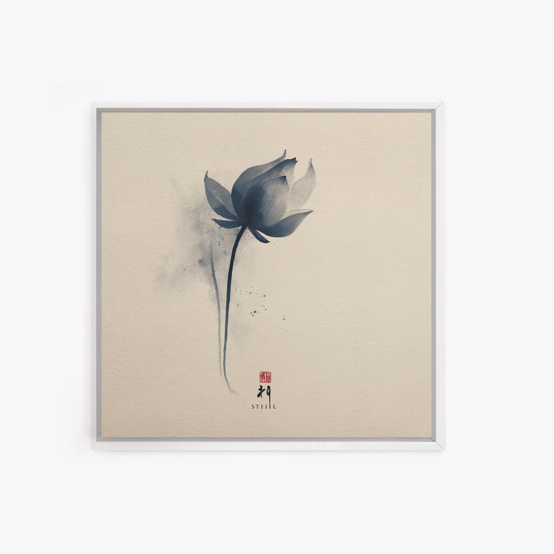 Minimalist Ink Lotus Flower Wall Art, Japanese Style Botanical Print, Zen Meditation Decor For Calm Modern Bedroom Or Spa