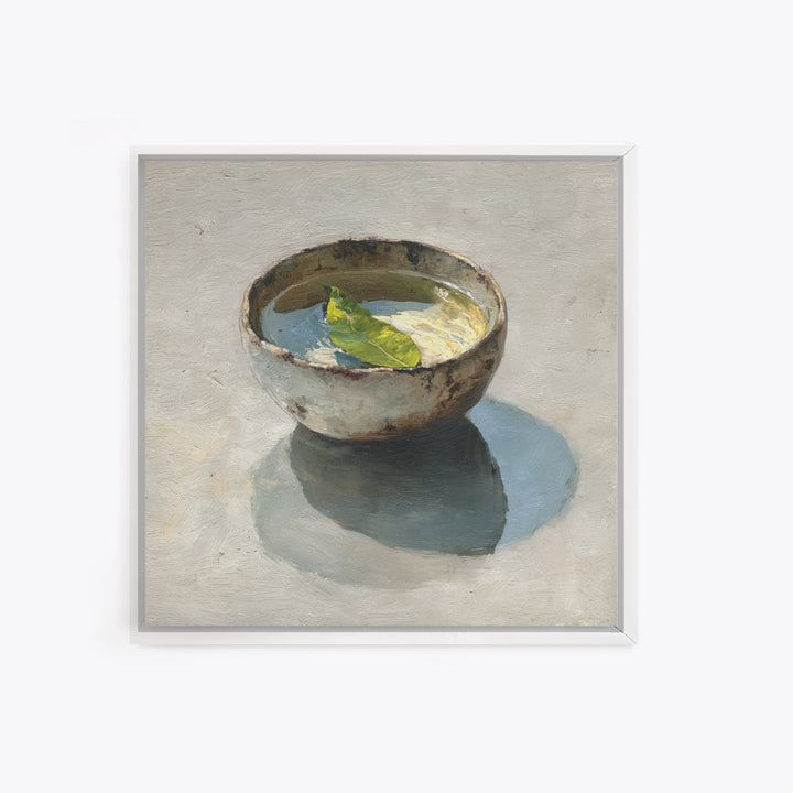 Rustic Tea Bowl Still Life Oil Painting Wall Art, Minimal Kitchen Decor, Neutral Modern Framed Canvas Print