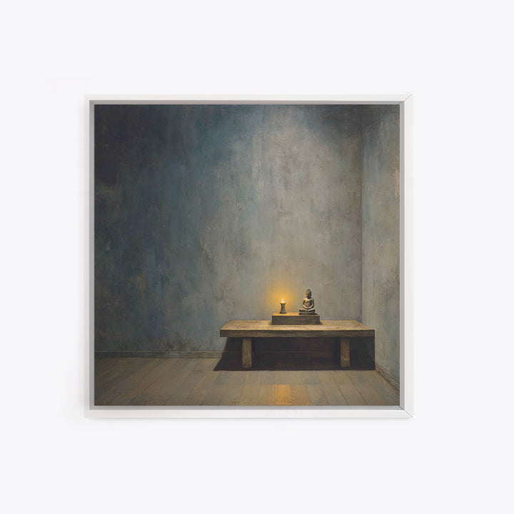 Zen Buddha Altar Candlelight Wall Art Minimalist Wabi Sabi Room Decor Calming Neutral Canvas Print Meditation Room Wall Decor