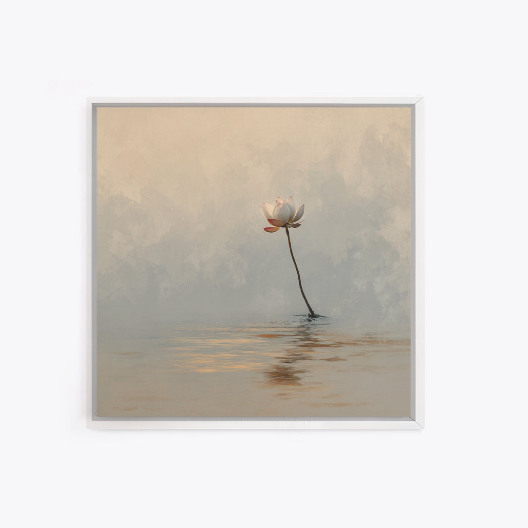 Serene Lotus On Water Minimalist Wall Art, Zen Nature Canvas Print, Calming Neutral Decor, Meditation Room Artwork