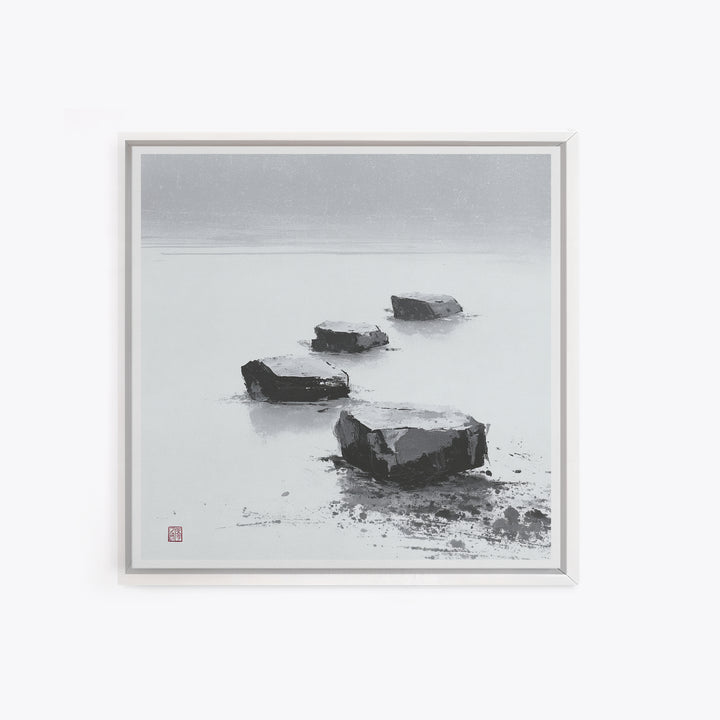Minimal Zen Stepping Stones Wall Art, Black And White Japanese Canvas Print, Calming Wabi Sabi Decor For Home