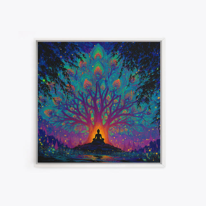 Mystic Tree Of Life Meditation Wall Art, Psychedelic Celestial Canvas Print, Spiritual Boho Decor, Yoga Room And Zen Home Decor