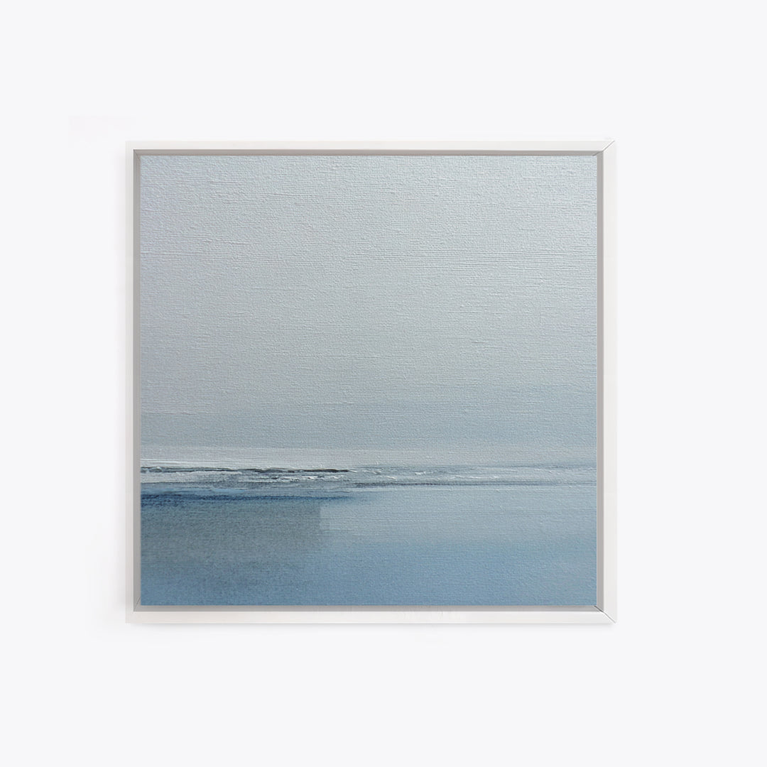 Minimal Misty Seascape In Soft Grey And Blue Wall Art, Neutral Abstract Ocean Canvas Print For Modern Decor