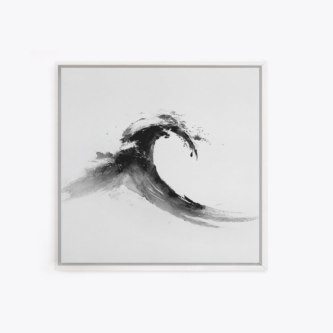 Minimalist Black And White Wave Painting Wall Art, Japanese Inspired Ocean Print, Modern Abstract Art, Coastal Home Decor