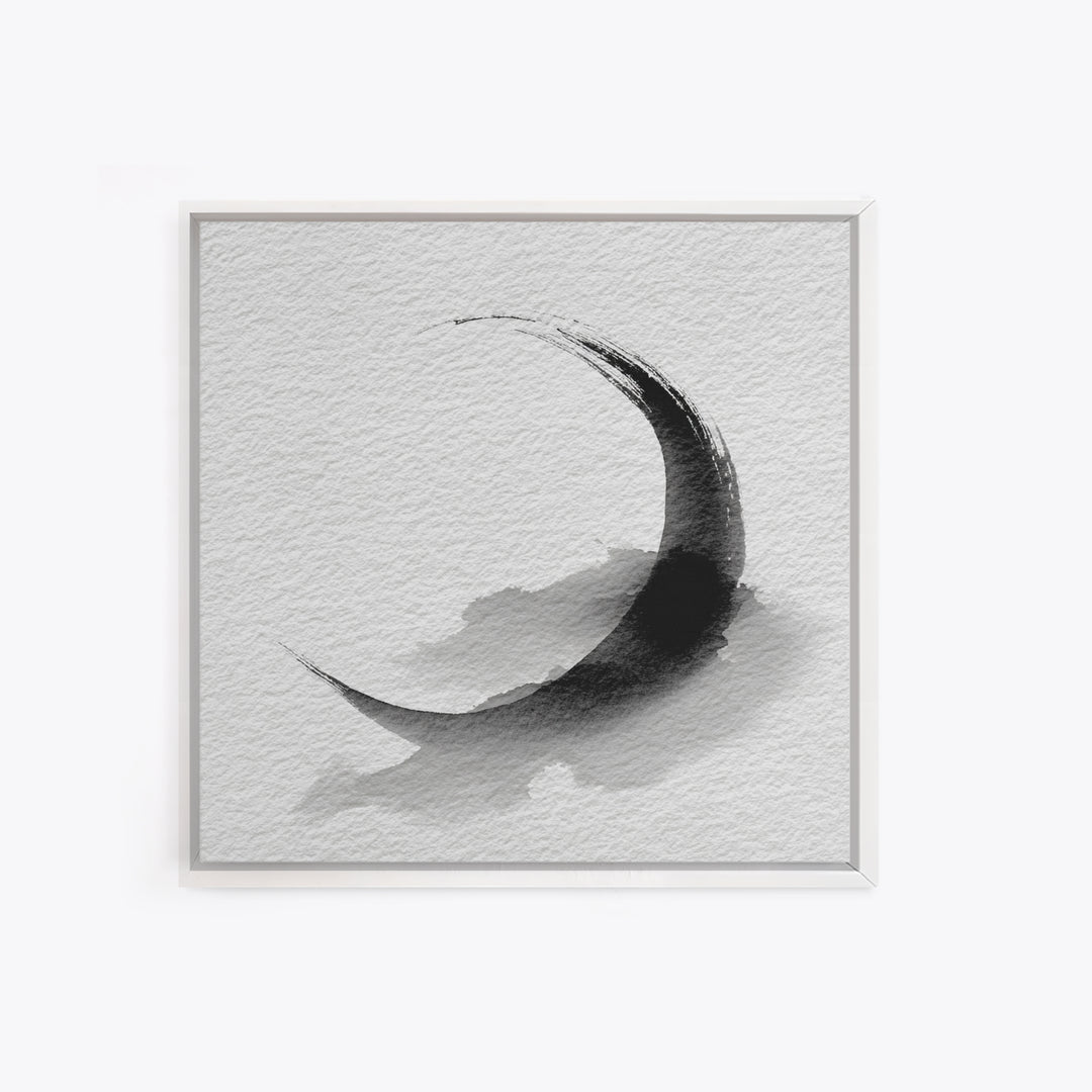 Black Ink Crescent Brushstroke Minimalist Abstract Wall Art, Japandi Zen Decor, Modern Canvas Print