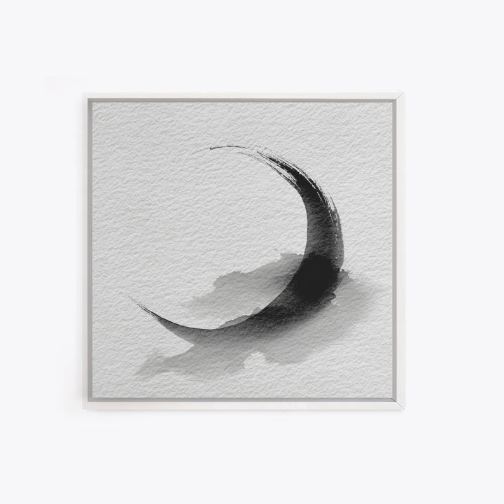 Black Ink Crescent Brushstroke Minimalist Abstract Wall Art, Japandi Zen Decor, Modern Canvas Print