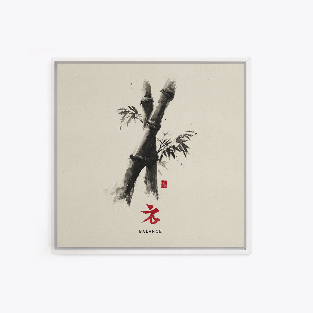 Minimalist Bamboo Ink Balance Wall Art, Japanese Zen Calligraphy Print, Wabi Sabi Japandi Decor Canvas Print
