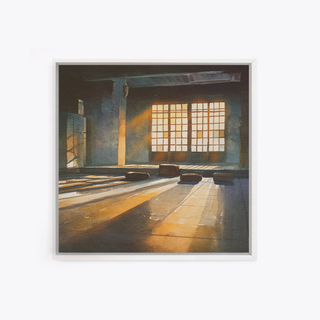 Sunlit Japanese Interior Wall Art, Warm Minimalist Room Print, Serene Zen Home Decor, Calming Light Wall Art