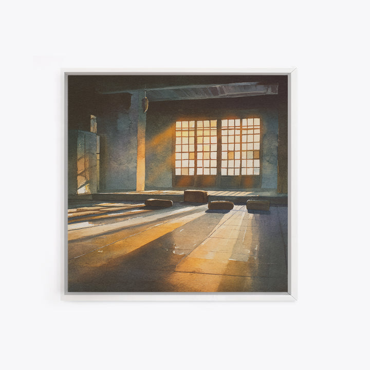 Sunlit Japanese Interior Wall Art, Warm Minimalist Room Print, Serene Zen Home Decor, Calming Light Wall Art