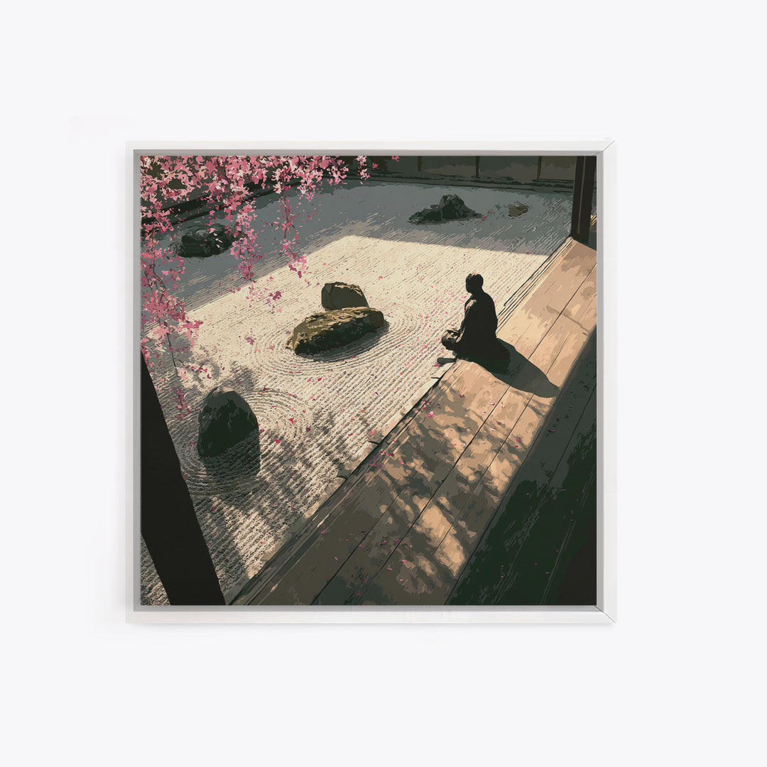 Zen Garden Meditation Canvas Print, Serene Japanese Wall Art, Tranquil Minimal Landscape Decor For Living Room Or Meditation Space