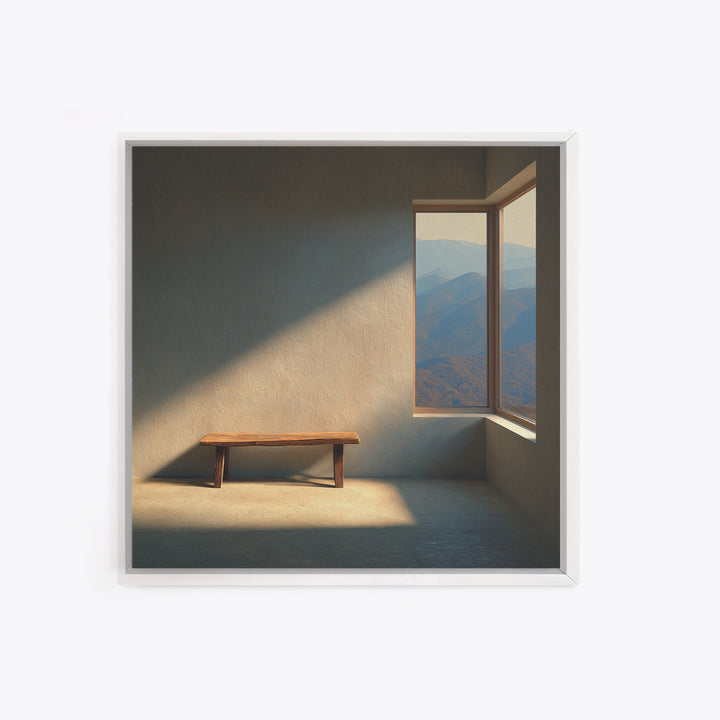 Minimalist Mountain View Bench Wall Art Modern Landscape Print Neutral Home Decor Living Room Wall Art Canvas Print