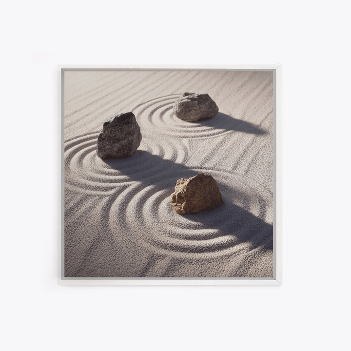 Minimalist Zen Rock Garden Wall Art, Neutral Japanese Canvas Print, Wabi Sabi Decor, Calming Modern Bedroom And Spa Wall Art
