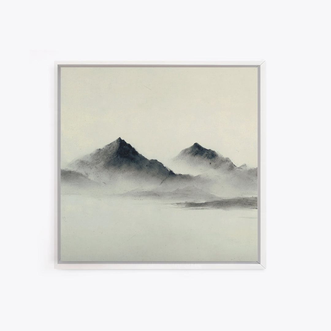 Minimal Misty Mountain Landscape Wall Art, Black And White Ink Painting Print, Serene Japandi Decor For Modern Bedroom Or Office