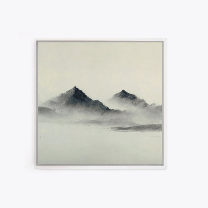 Minimal Misty Mountain Landscape Wall Art, Black And White Ink Painting Print, Serene Japandi Decor For Modern Bedroom Or Office
