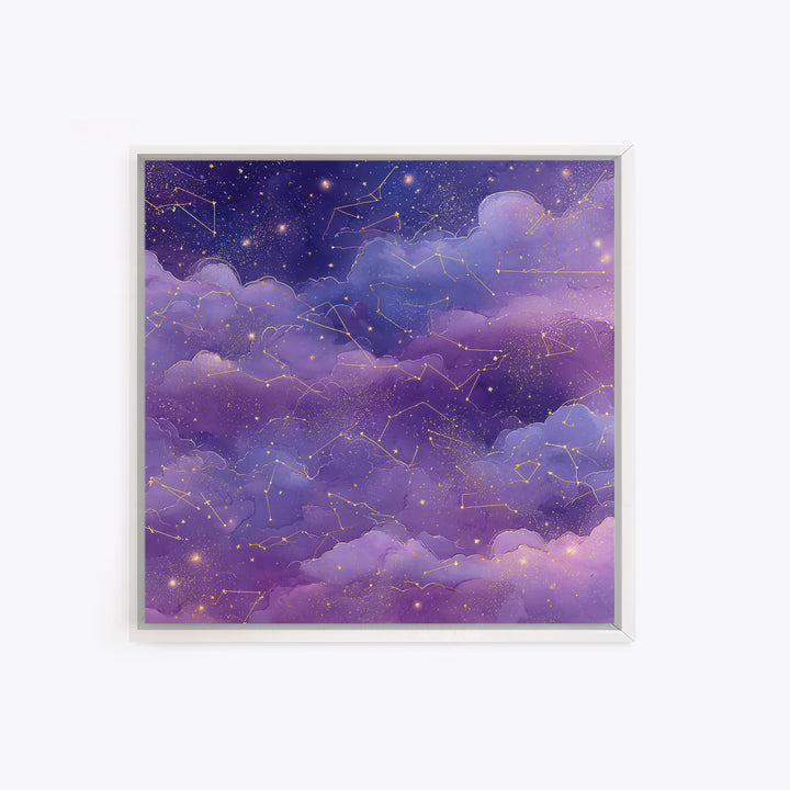 Purple Constellation Clouds Canvas Print, Celestial Wall Art, Astrology Decor, Starry Night Sky Nursery And Bedroom Decor