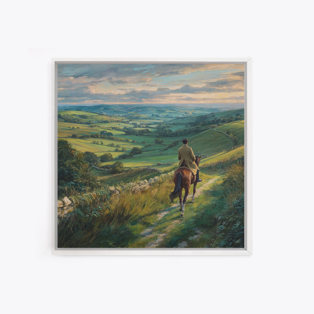 Horseback Rider Over Rolling Green Countryside Canvas Print, Equestrian Wall Art, Rustic Landscape, Country Home Decor, Gift For Horse Lover