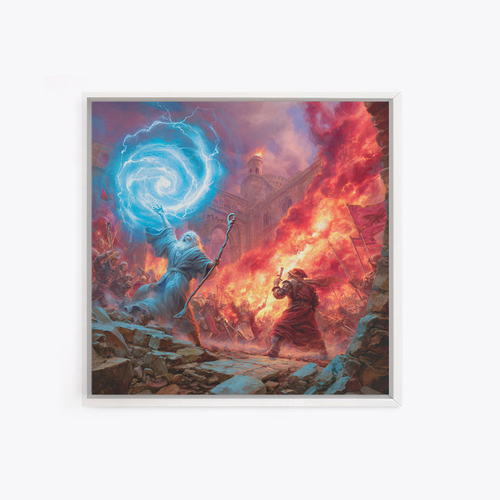 Epic Wizard Battle Canvas Print, Fantasy Wall Art With Fire Magic Portal, Dungeons And Dragons Decor, Gamer Room Gift, Epic Art