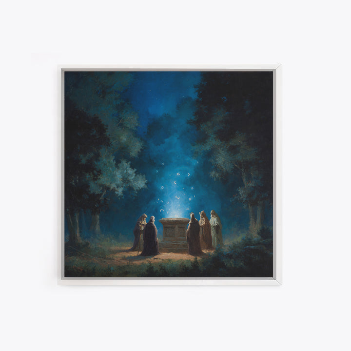 Moonlit Forest Ritual Altar Wall Art, Dark Fantasy Canvas Print, Mystical Gothic Decor, Spiritual Wizard Art Print Gift Decor