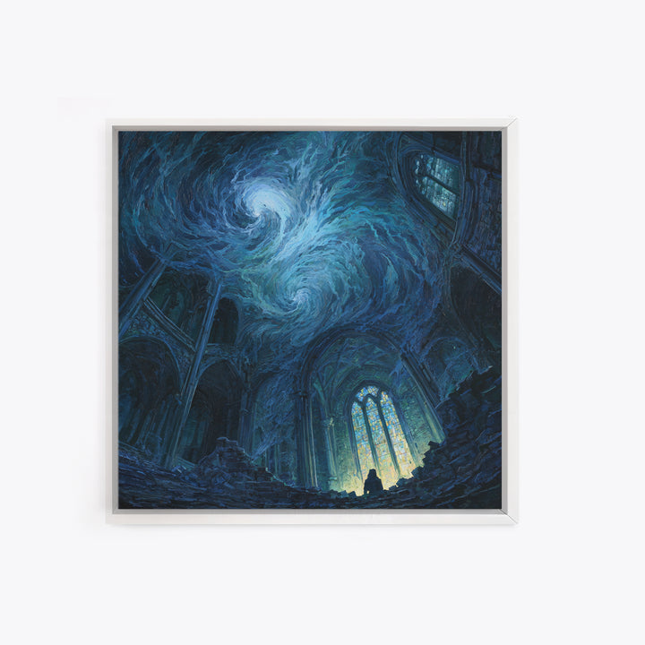 Swirling Starry Cathedral Ruins Wall Art, Gothic Canvas Print, Celestial Fantasy Decor, Moody Dark Academia Gift For Her