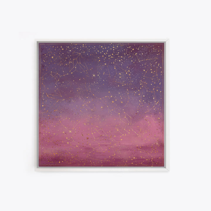 Golden Zodiac Constellation Sky Wall Art, Astrology Poster, Celestial Wall Decor, Mystical Purple Bedroom Art Print Gift