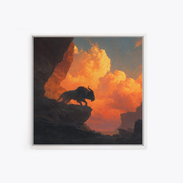 Cave Bison Sunset Canyon Wall Art, Southwestern Wildlife Canvas Print, Rustic Western Decor, Buffalo Landscape Art Gift For Him