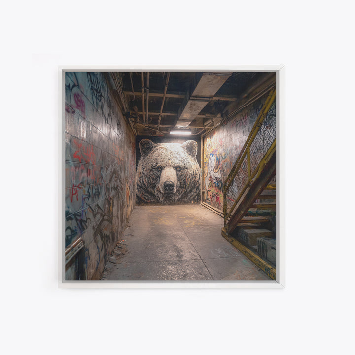 White Bear Graffiti Mural Wall Art, Urban Street Art, Animal Wall Decor, Contemporary Canvas, Office Decor Gift, Industrial Home Decor