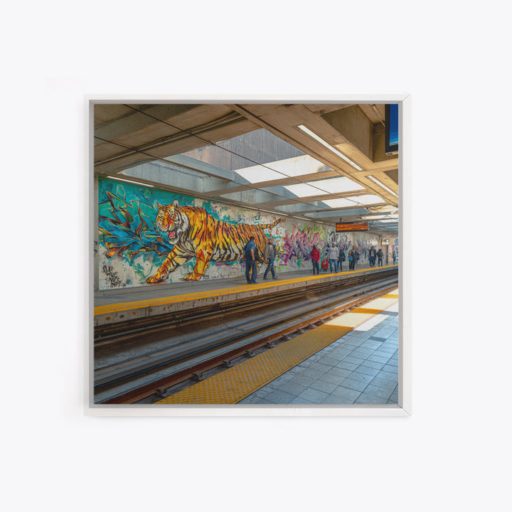 Tiger Subway Graffiti Mural Canvas Print, Urban Wall Art, Animal Wall Decor, Transit Station Decor, Contemporary Art, Housewarming Gift