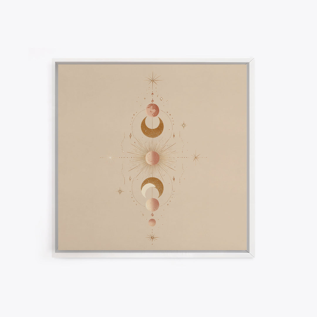 Boho Moon Phase Celestial Wall Art, Mystical Sun And Stars Canvas Print For Bedroom Decor, Nursery Art, And Spiritual Gift
