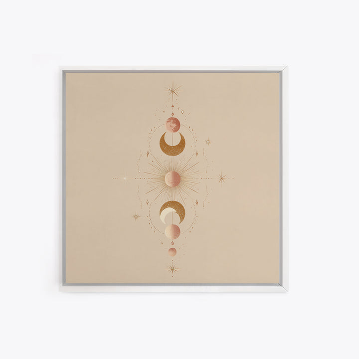 Boho Moon Phase Celestial Wall Art, Mystical Sun And Stars Canvas Print For Bedroom Decor, Nursery Art, And Spiritual Gift