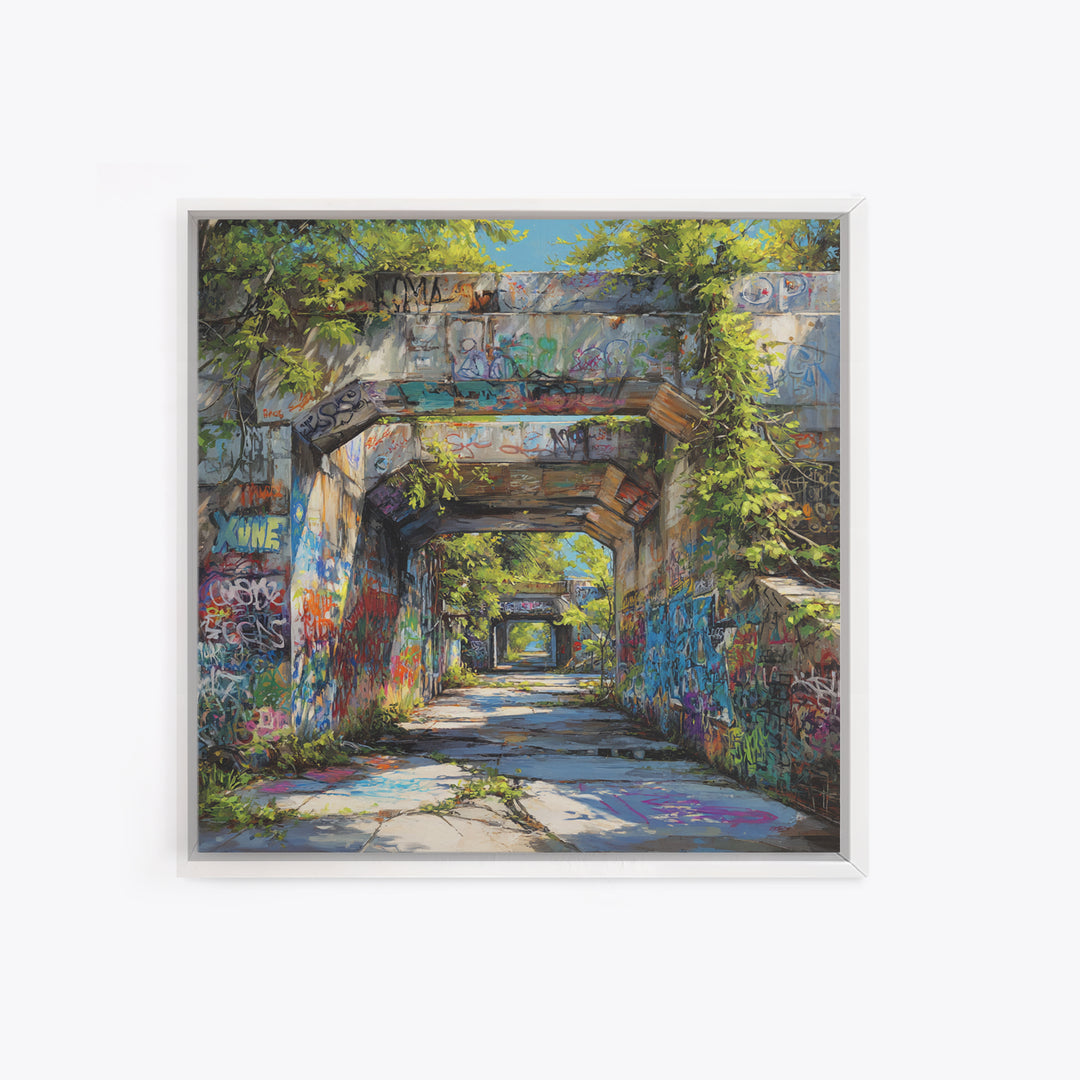 Overgrown Graffiti Concrete Passage Wall Art, Urban Street Art, Industrial Wall Decor, Modern City Home Decor Print For Loft