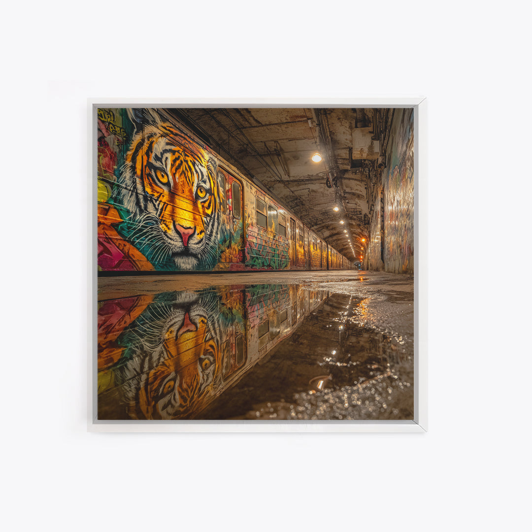 Graffiti Tiger Subway Tunnel Canvas Print, Urban Street Art, Big Cat Wall Art, Industrial Decor, Modern Graffiti Art Print