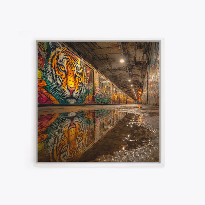 Graffiti Tiger Subway Tunnel Canvas Print, Urban Street Art, Big Cat Wall Art, Industrial Decor, Modern Graffiti Art Print