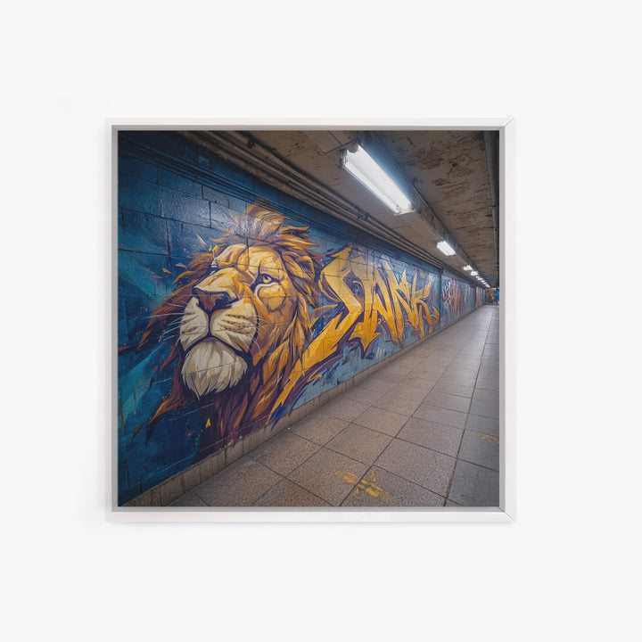 Lion Graffiti Subway Mural Large Wall Art, Urban Street Art Print, Bold Animal Canvas, Modern Decor, Man Cave Gift For Him
