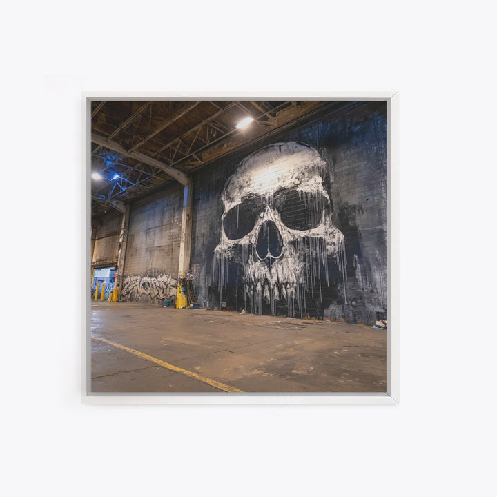 Giant Skull Mural Wall Art, Black And White Graffiti Canvas Print, Gothic Decor, Industrial Loft Poster, Edgy Wall Decor