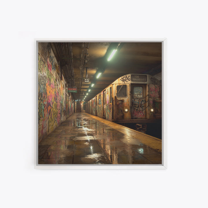 Graffiti Subway Train Station Canvas Print, Urban Street Art, Industrial Wall Decor, NYC Transit Wall Art For Modern Home Decor